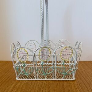 Decorative White Floral Wire Basket - Pastel Egg Accents
